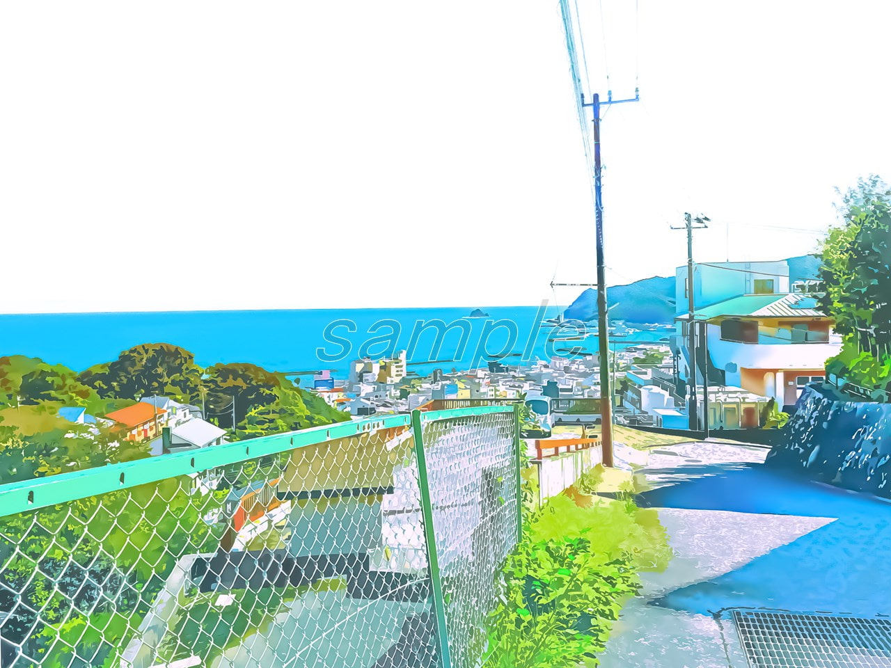 港町へ続く道【背景素材_夕方差分+空くり抜きセット】