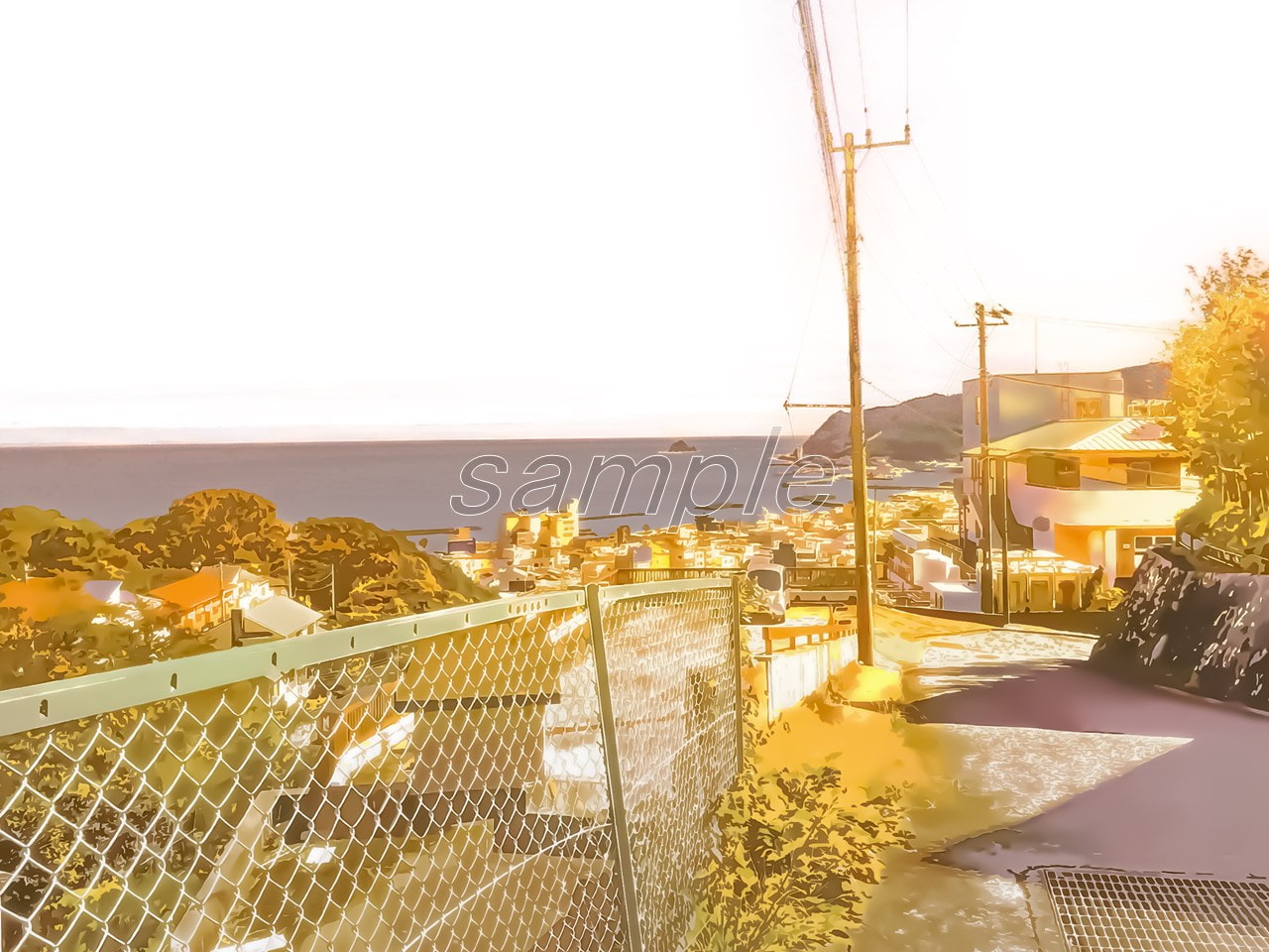 港町へ続く道【背景素材_夕方差分+空くり抜きセット】