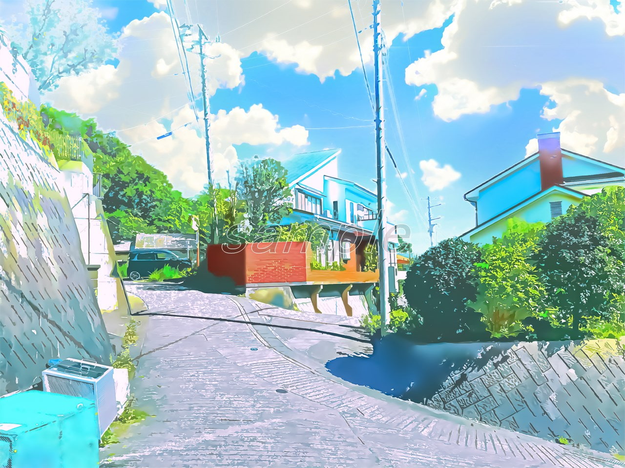 閑静な住宅地2【背景素材_夕方差分+空くり抜きセット】