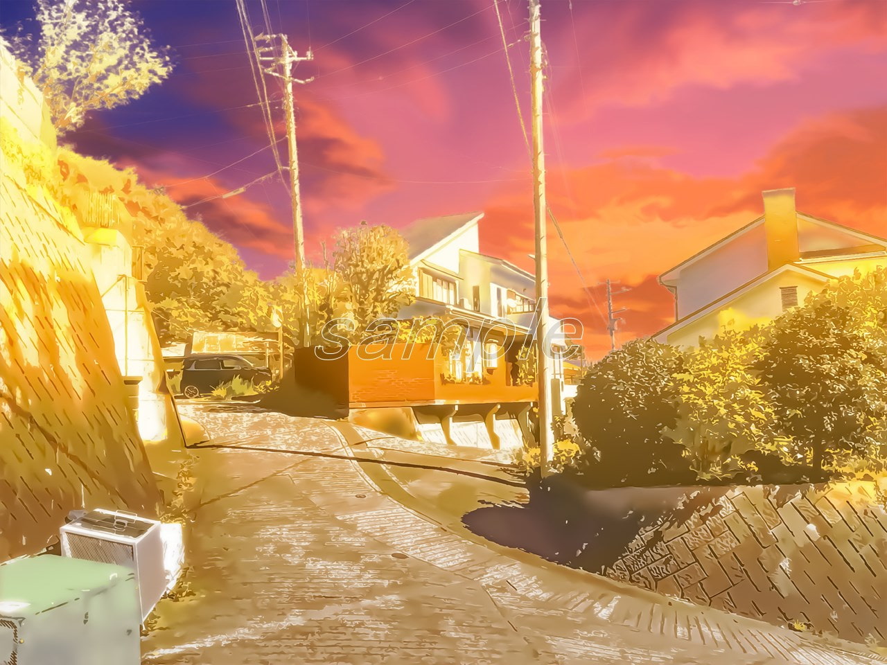 閑静な住宅地2【背景素材_夕方差分+空くり抜きセット】