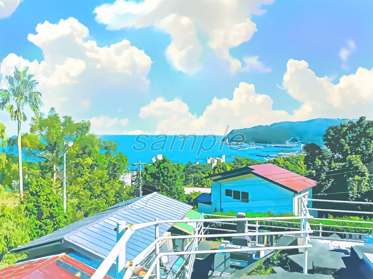 海の見える高台【背景素材_夕方差分+空くり抜きセット】