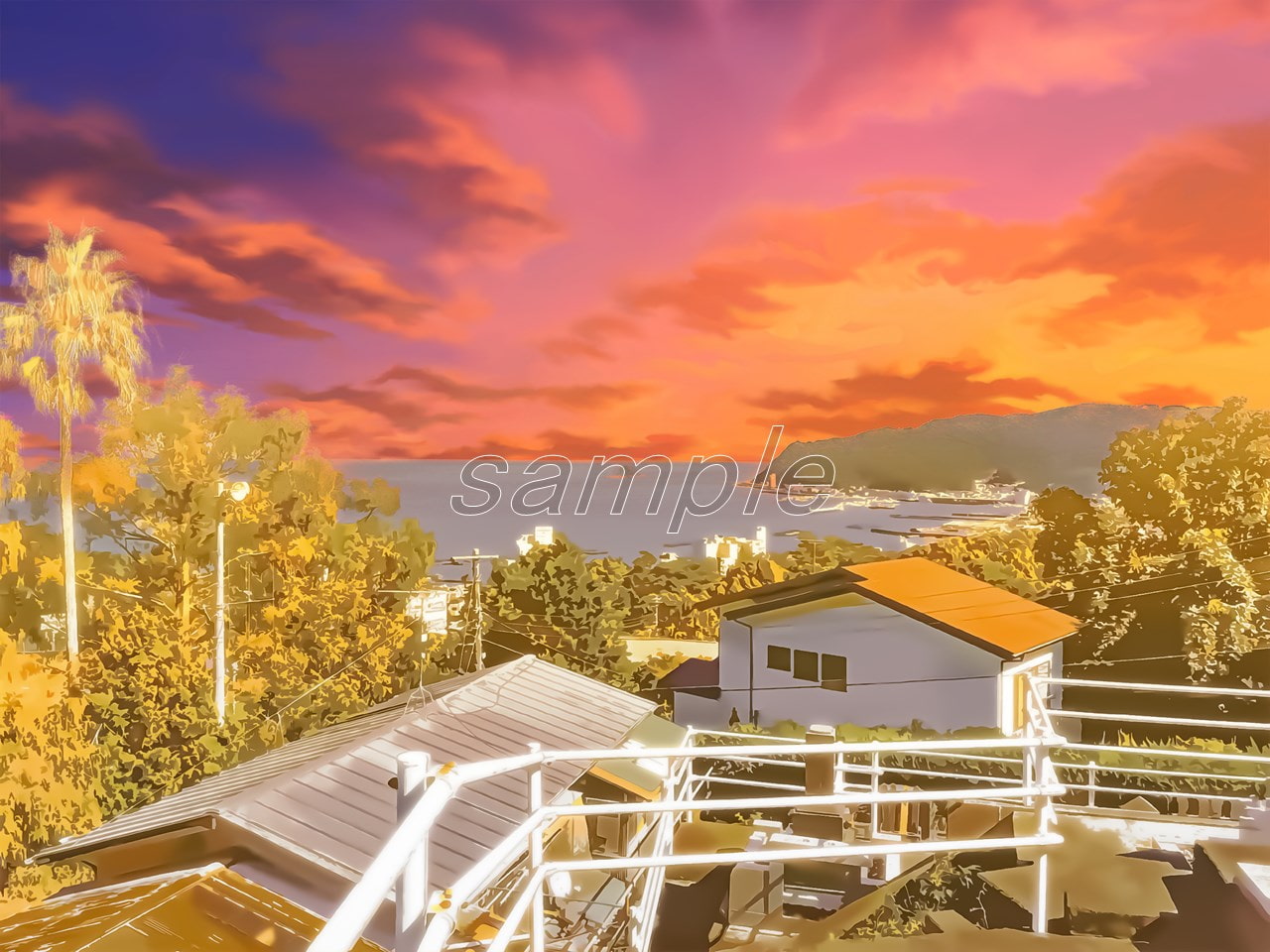 海の見える高台【背景素材_夕方差分+空くり抜きセット】