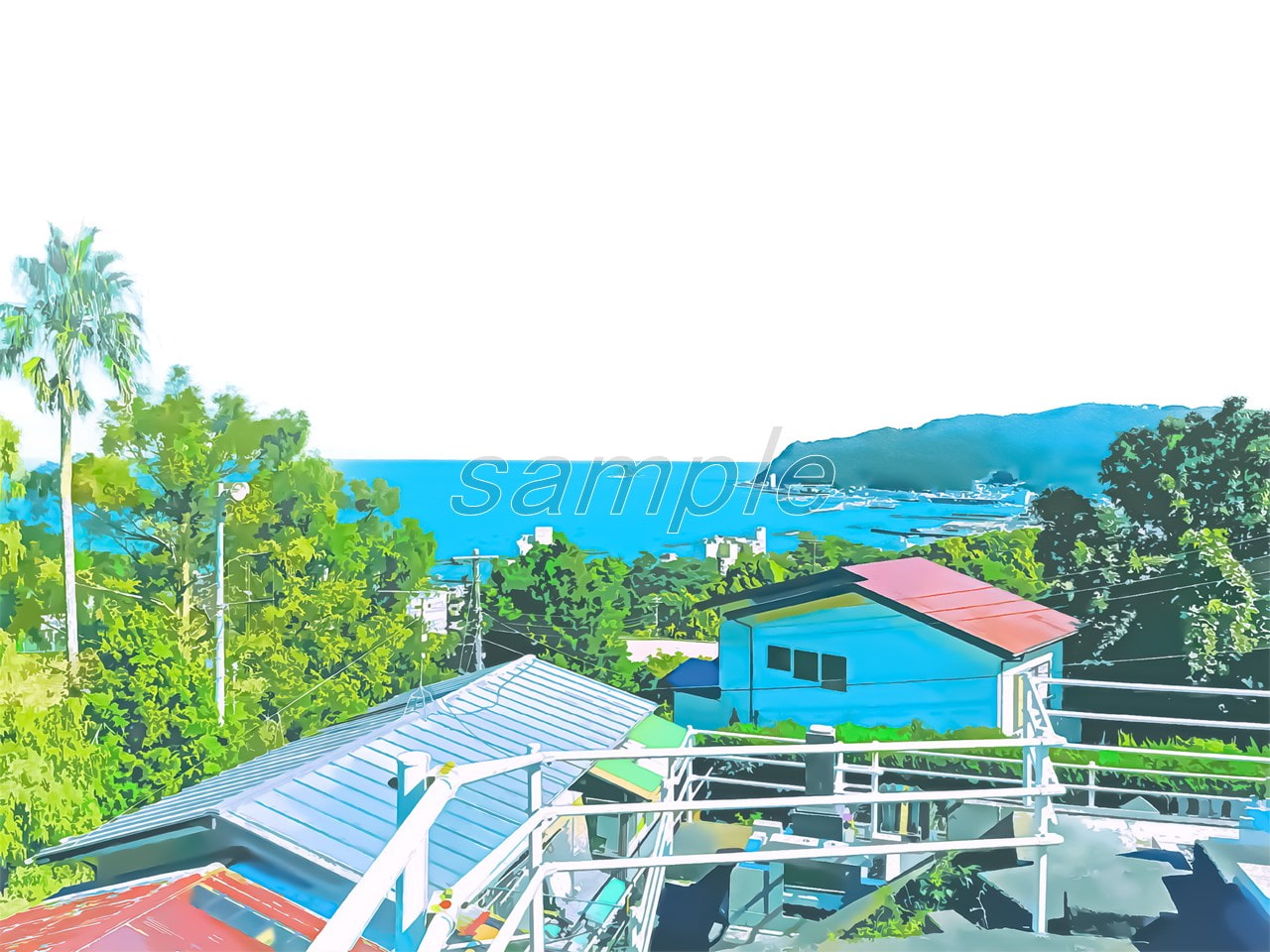 海の見える高台【背景素材_夕方差分+空くり抜きセット】