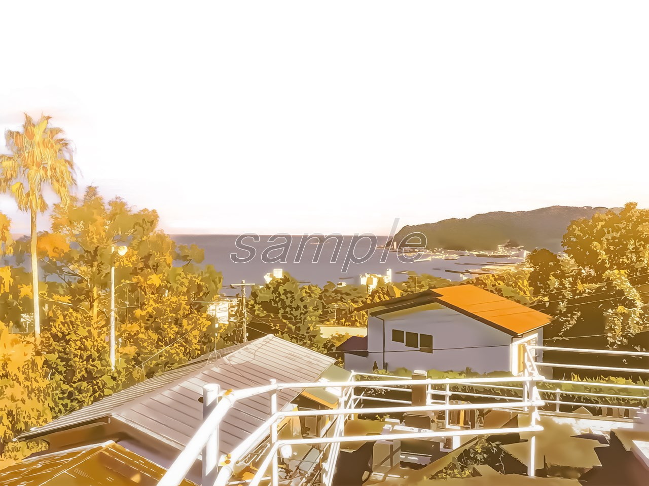 海の見える高台【背景素材_夕方差分+空くり抜きセット】