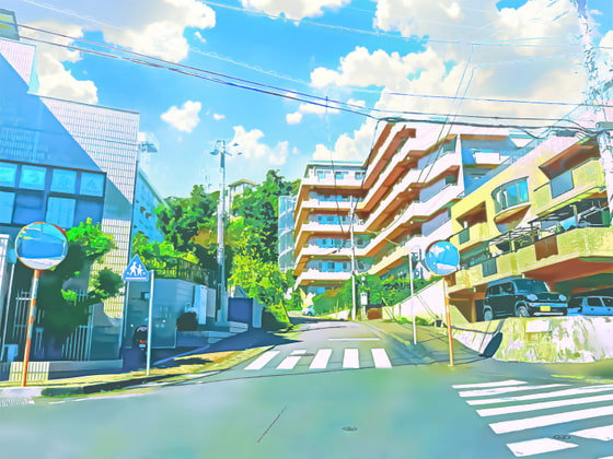 住宅街と通学路2【背景素材_夕方差分+空くり抜きセット】