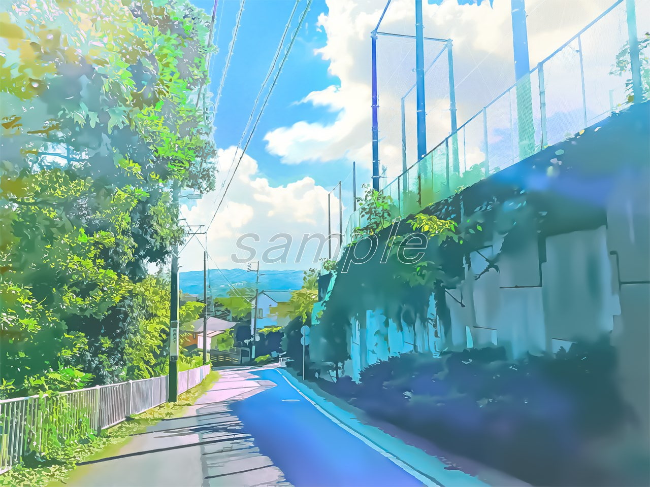 坂道の通学路1【背景素材_夕方差分+空くり抜きセット】