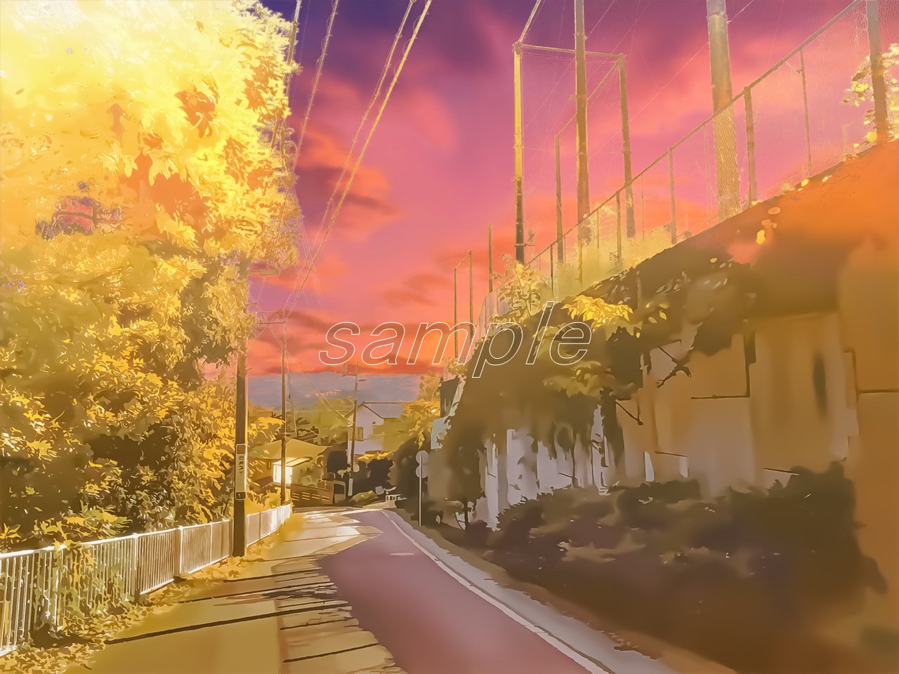 坂道の通学路1【背景素材_夕方差分+空くり抜きセット】