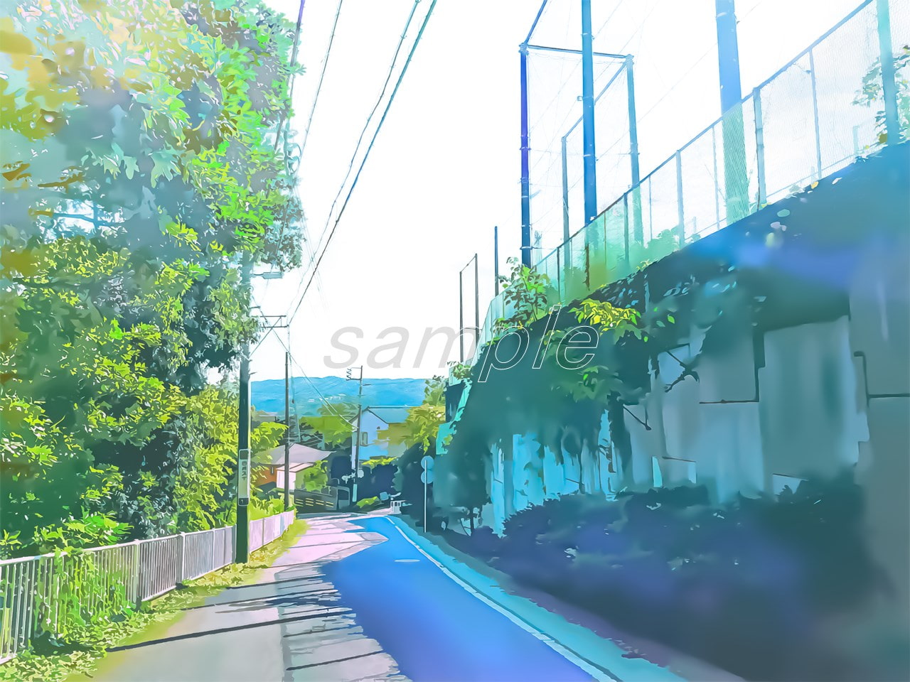 坂道の通学路1【背景素材_夕方差分+空くり抜きセット】