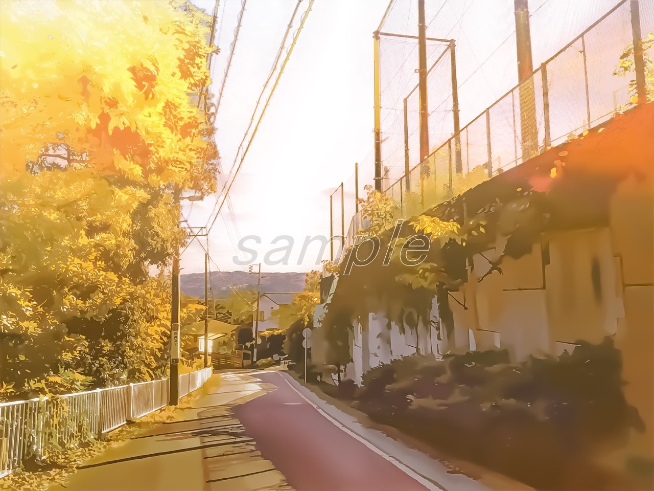 坂道の通学路1【背景素材_夕方差分+空くり抜きセット】