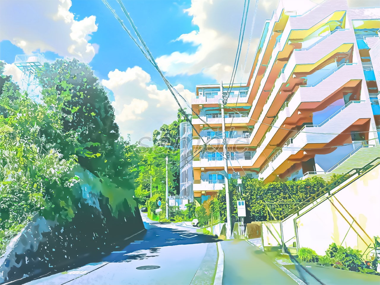 住宅街とマンション2【背景素材_夕方差分+空くり抜きセット】