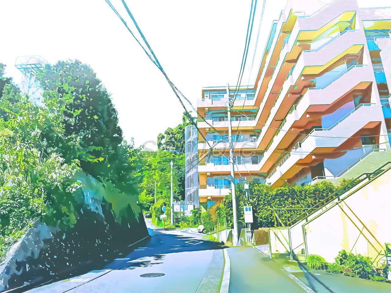 住宅街とマンション2【背景素材_夕方差分+空くり抜きセット】