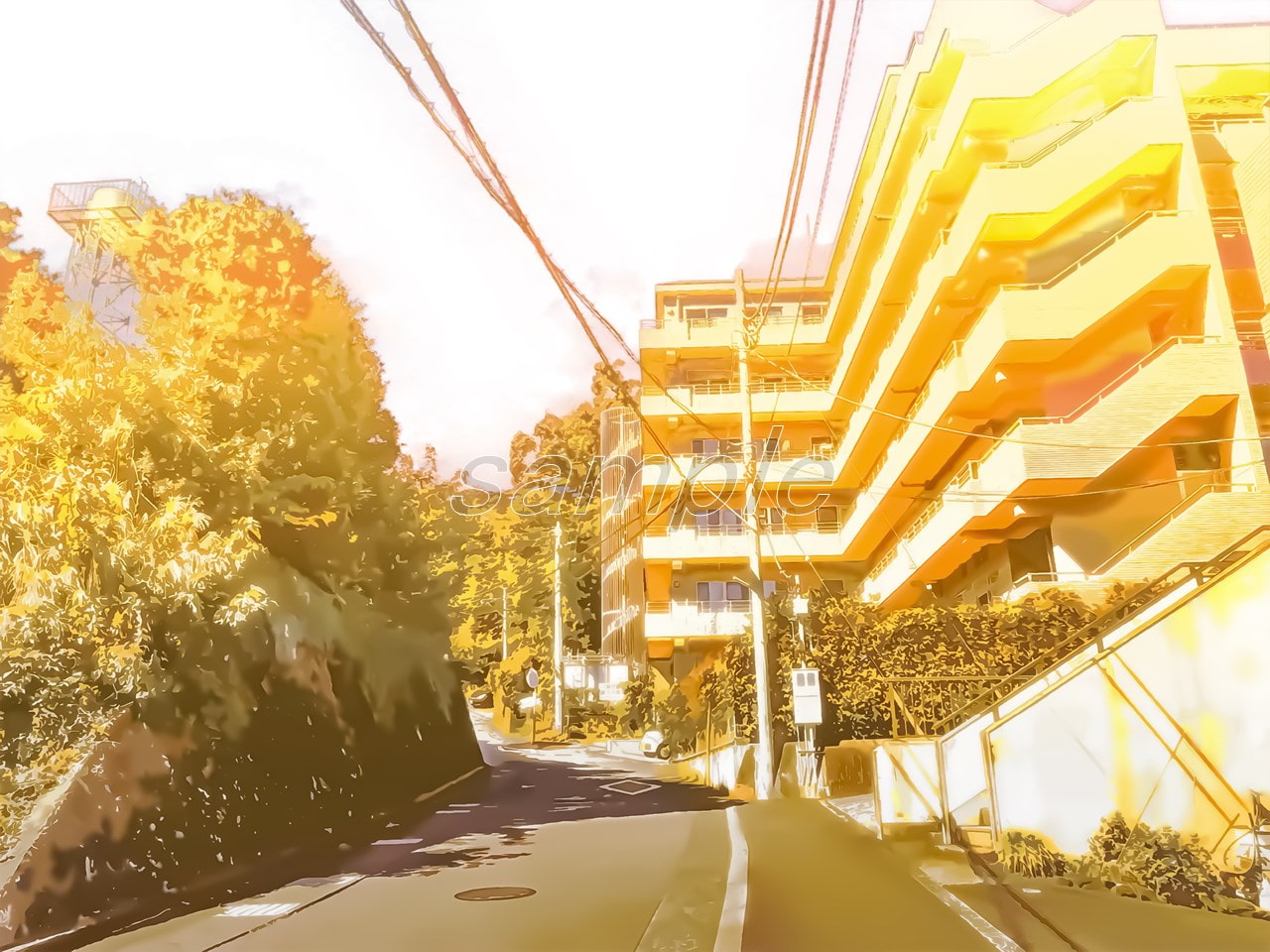 住宅街とマンション2【背景素材_夕方差分+空くり抜きセット】