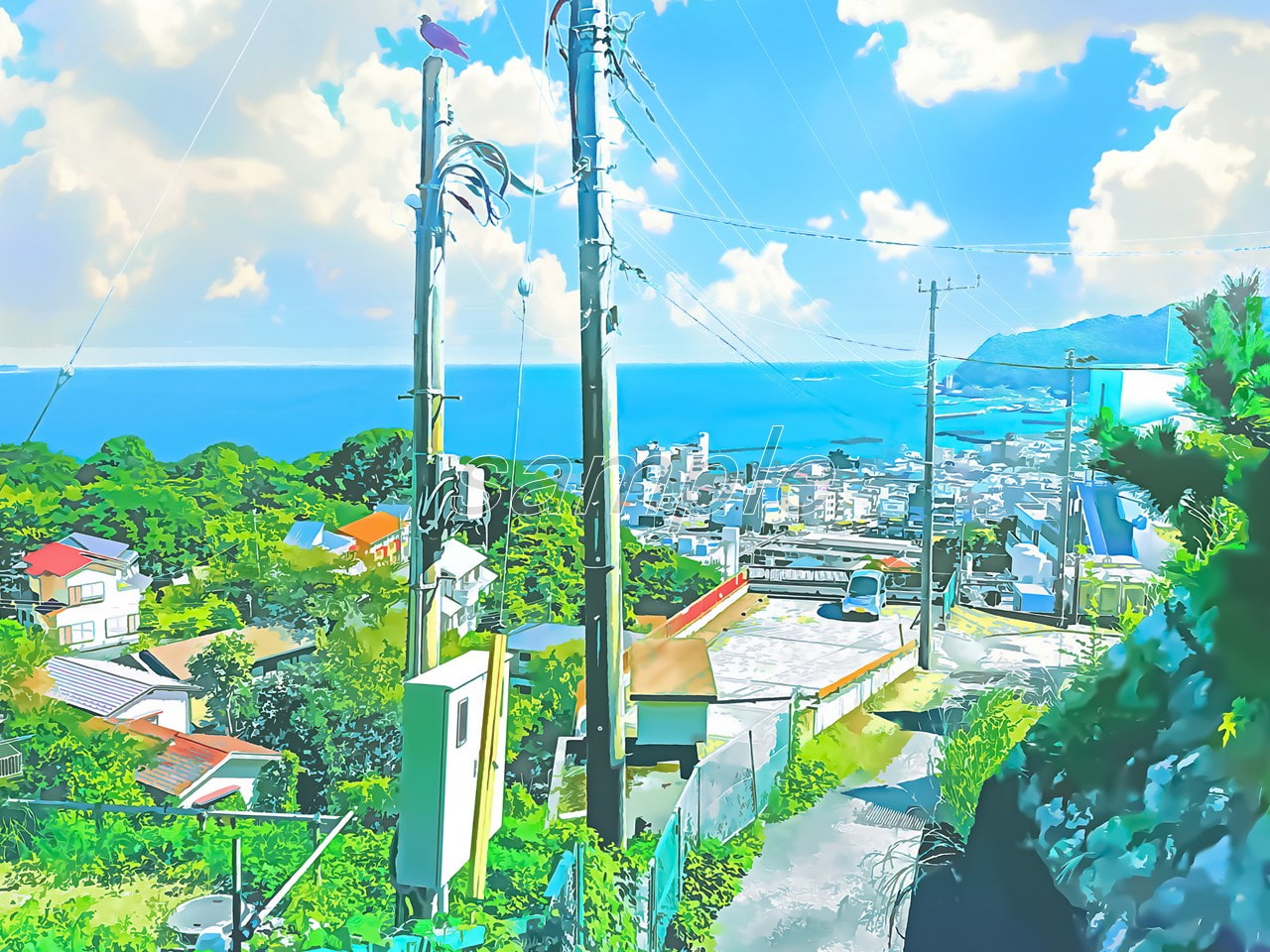 港町へ続く道2【背景素材_夕方差分+空くり抜きセット】