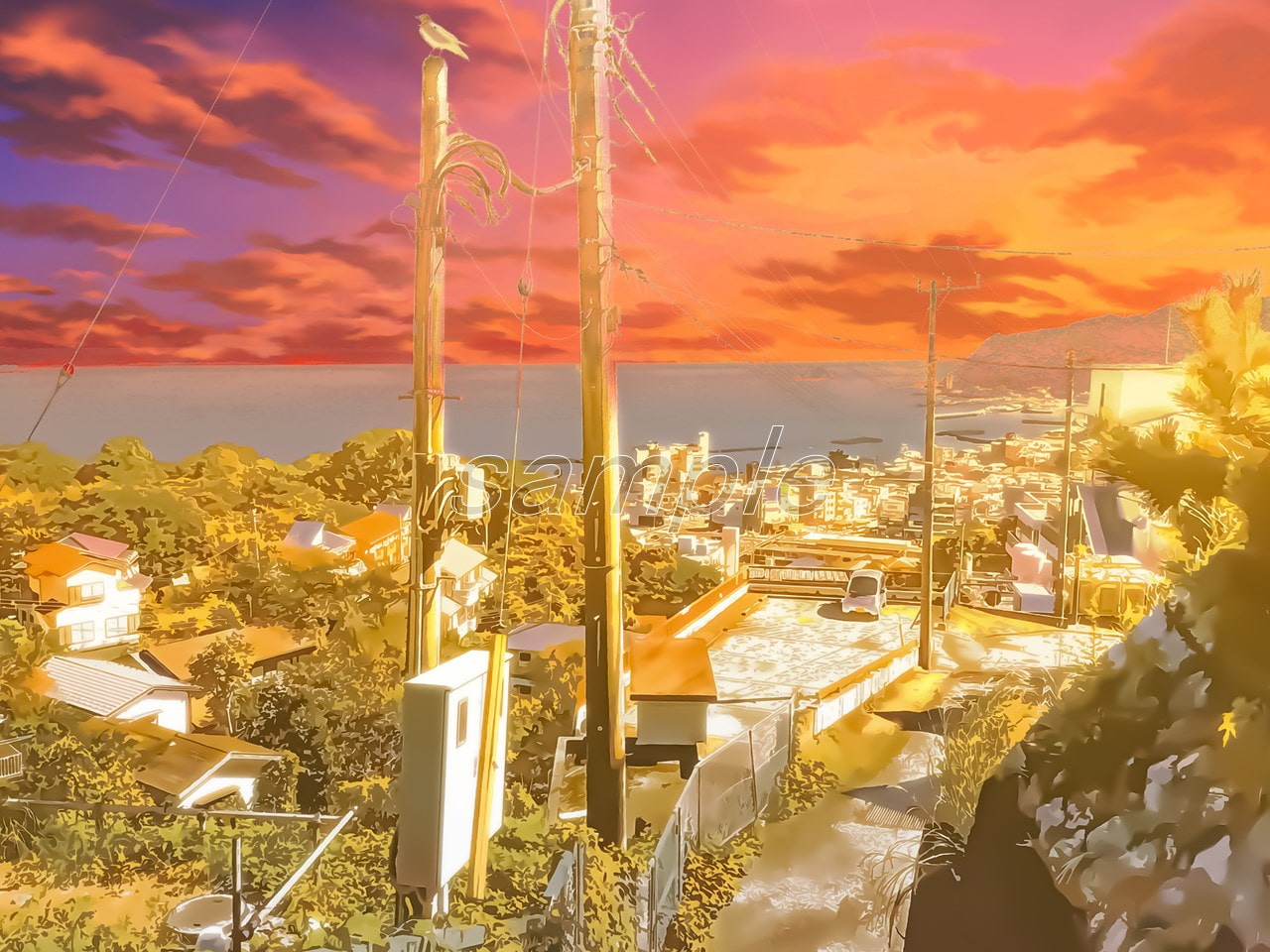 港町へ続く道2【背景素材_夕方差分+空くり抜きセット】