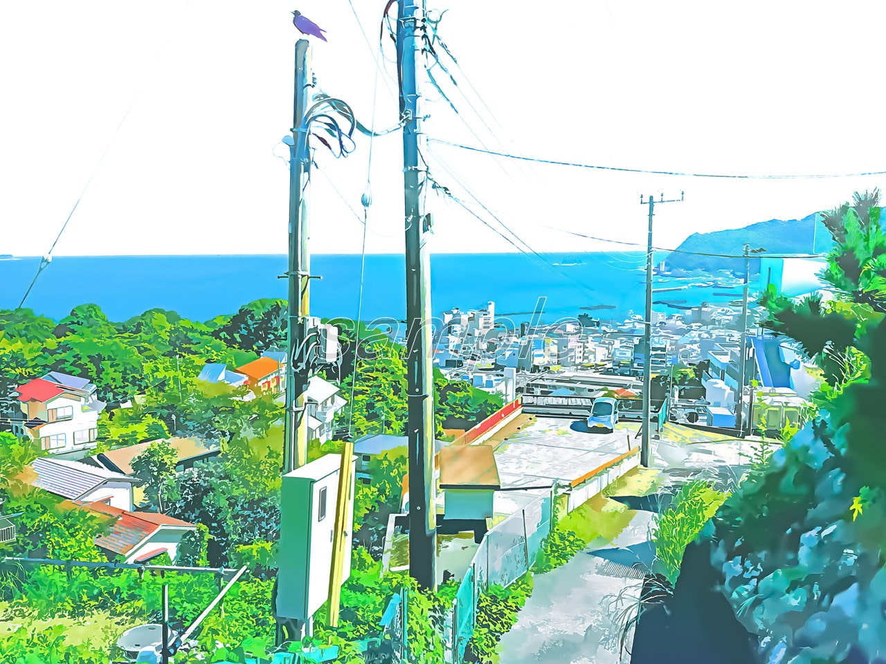 港町へ続く道2【背景素材_夕方差分+空くり抜きセット】