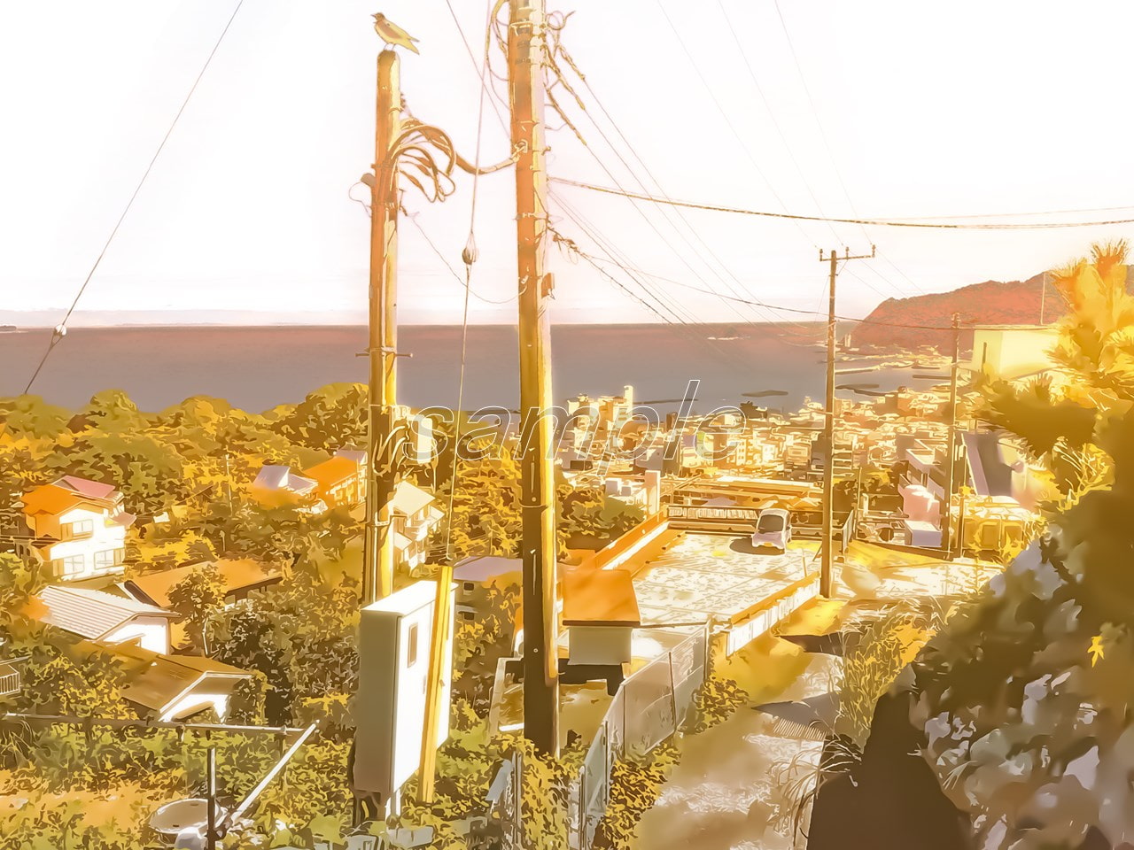 港町へ続く道2【背景素材_夕方差分+空くり抜きセット】