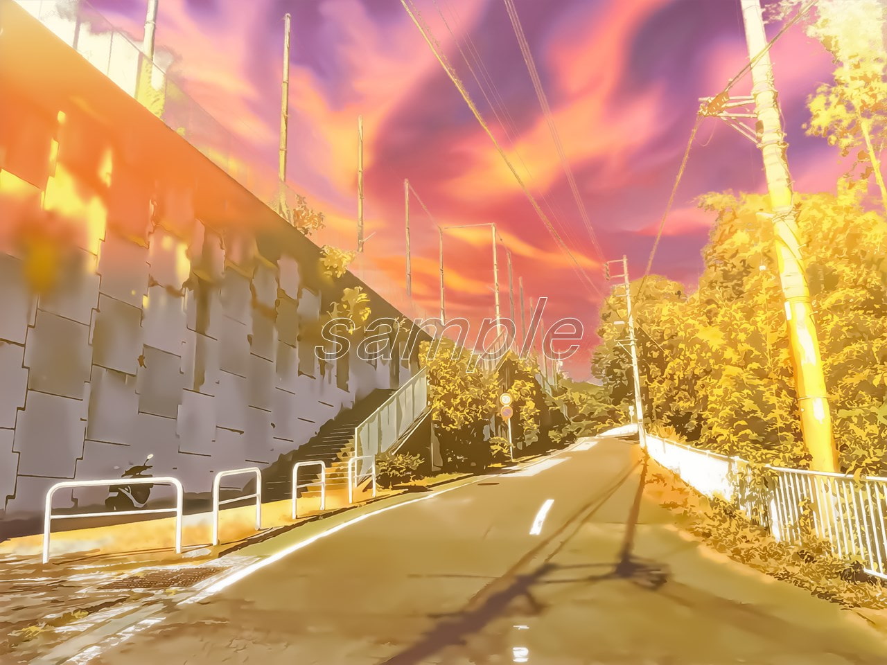 坂道の通学路2【背景素材_夕方差分+空くり抜きセット】
