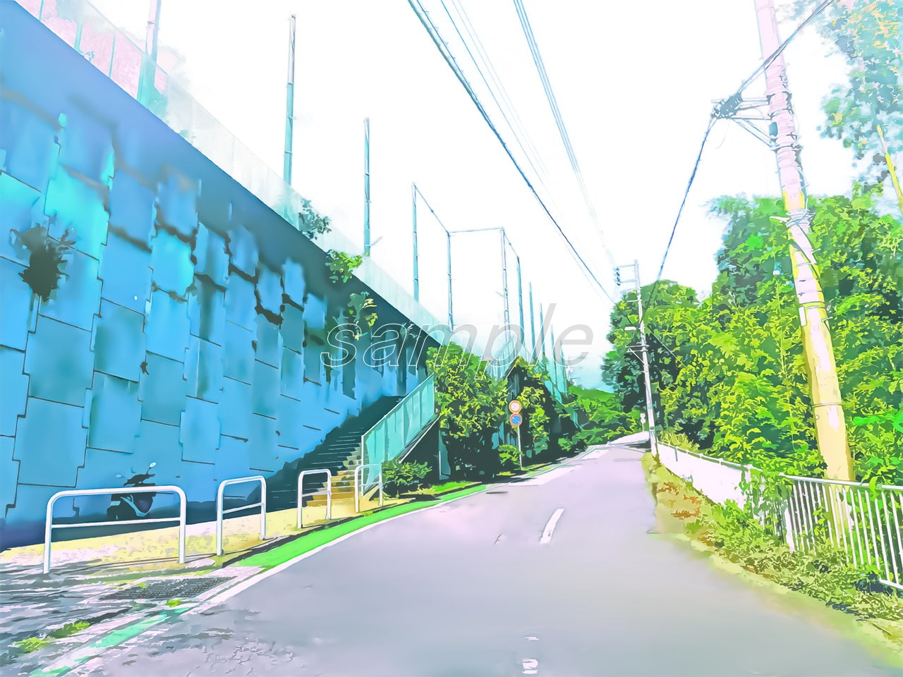 坂道の通学路2【背景素材_夕方差分+空くり抜きセット】