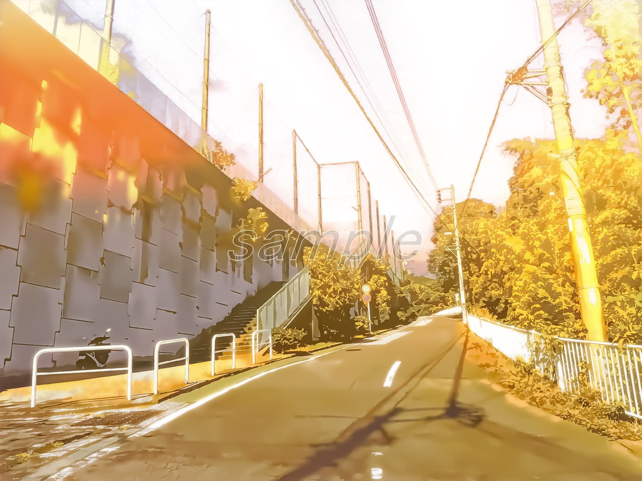 坂道の通学路2【背景素材_夕方差分+空くり抜きセット】