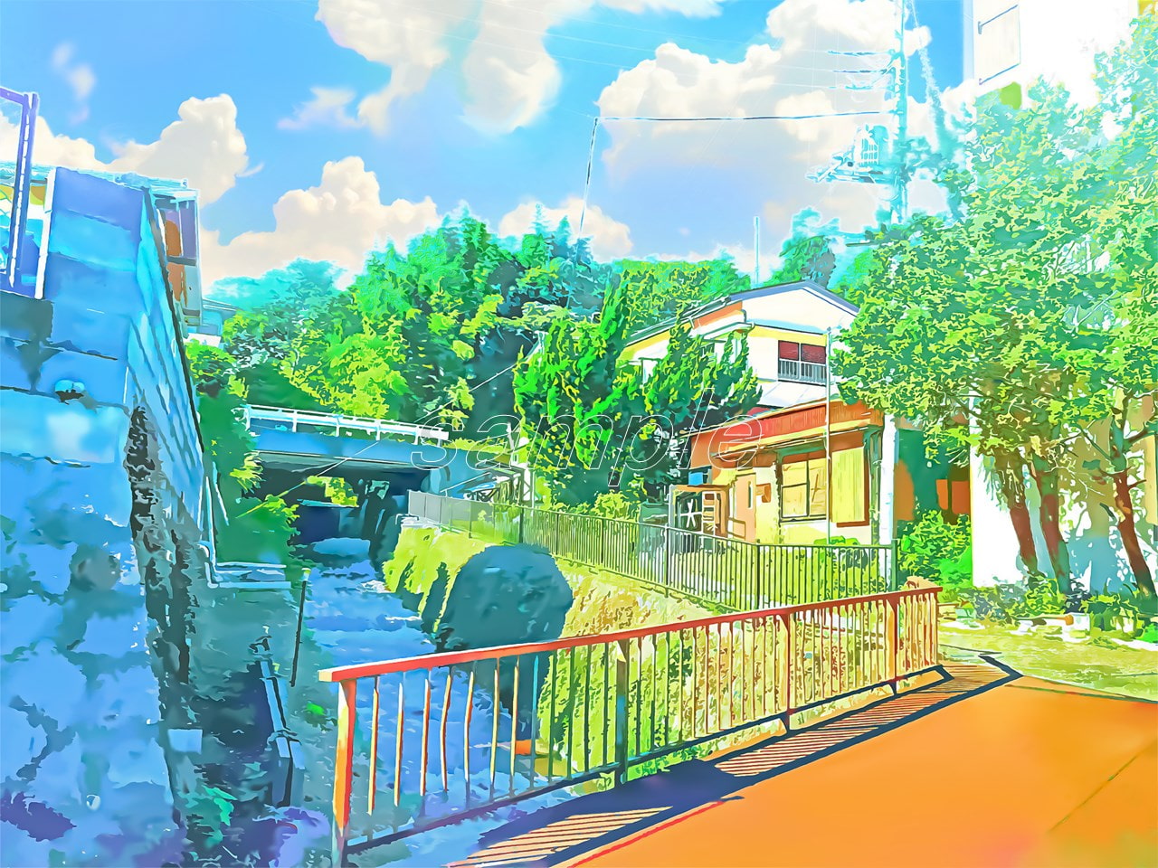 田舎道1【背景素材_夕方差分+空くり抜きセット】