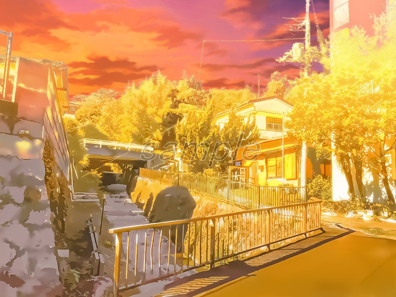 田舎道1【背景素材_夕方差分+空くり抜きセット】