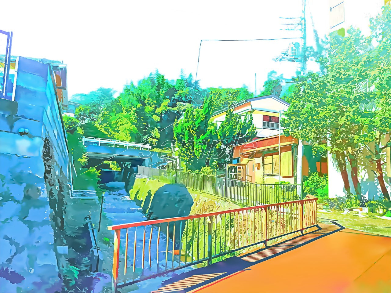 田舎道1【背景素材_夕方差分+空くり抜きセット】