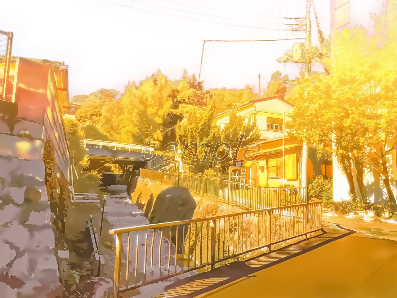 田舎道1【背景素材_夕方差分+空くり抜きセット】