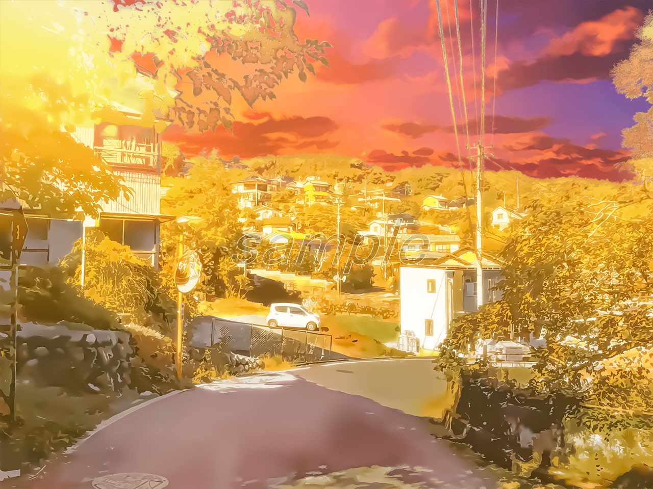 田舎道2【背景素材_夕方差分+空くり抜きセット】