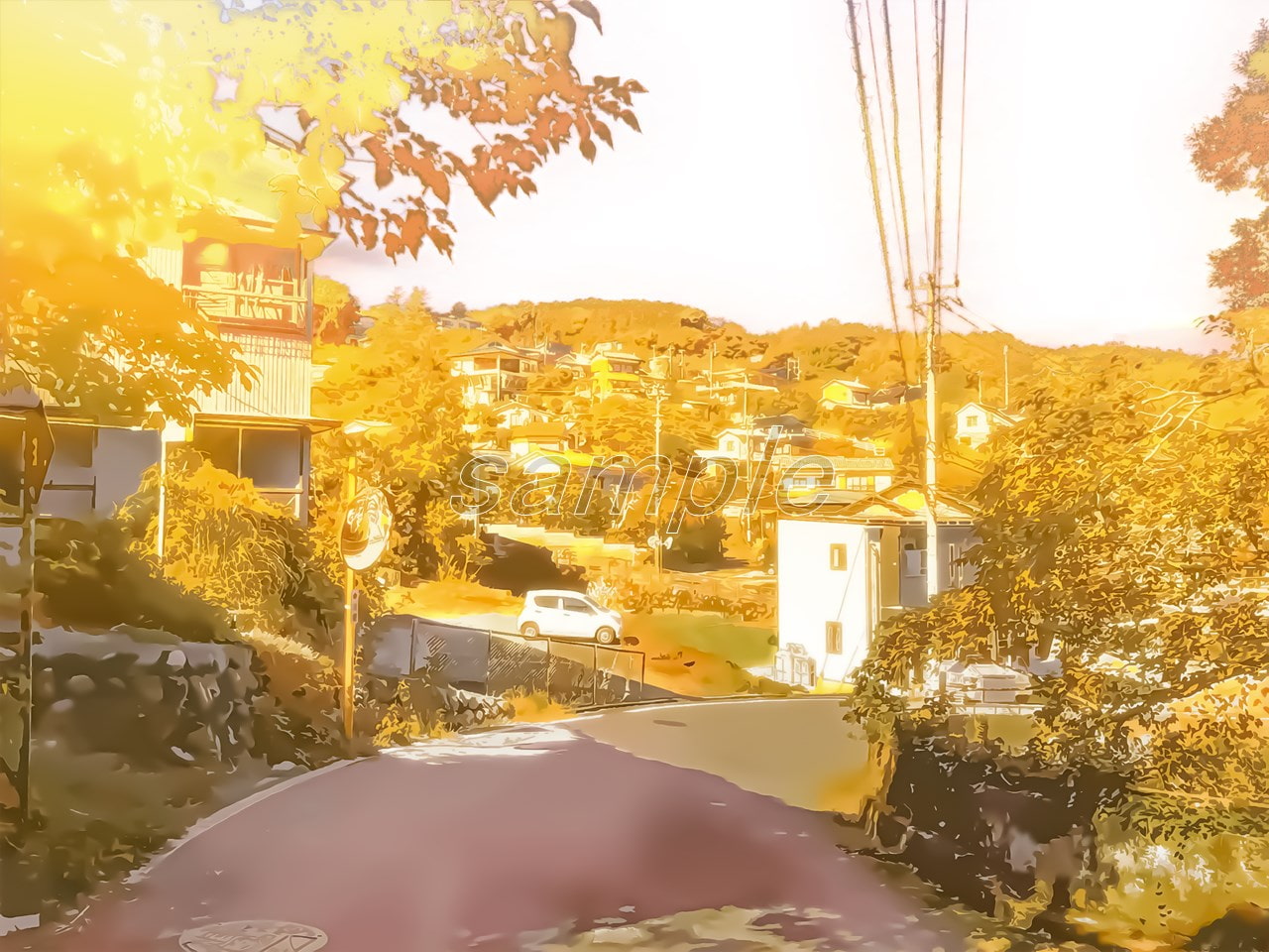 田舎道2【背景素材_夕方差分+空くり抜きセット】