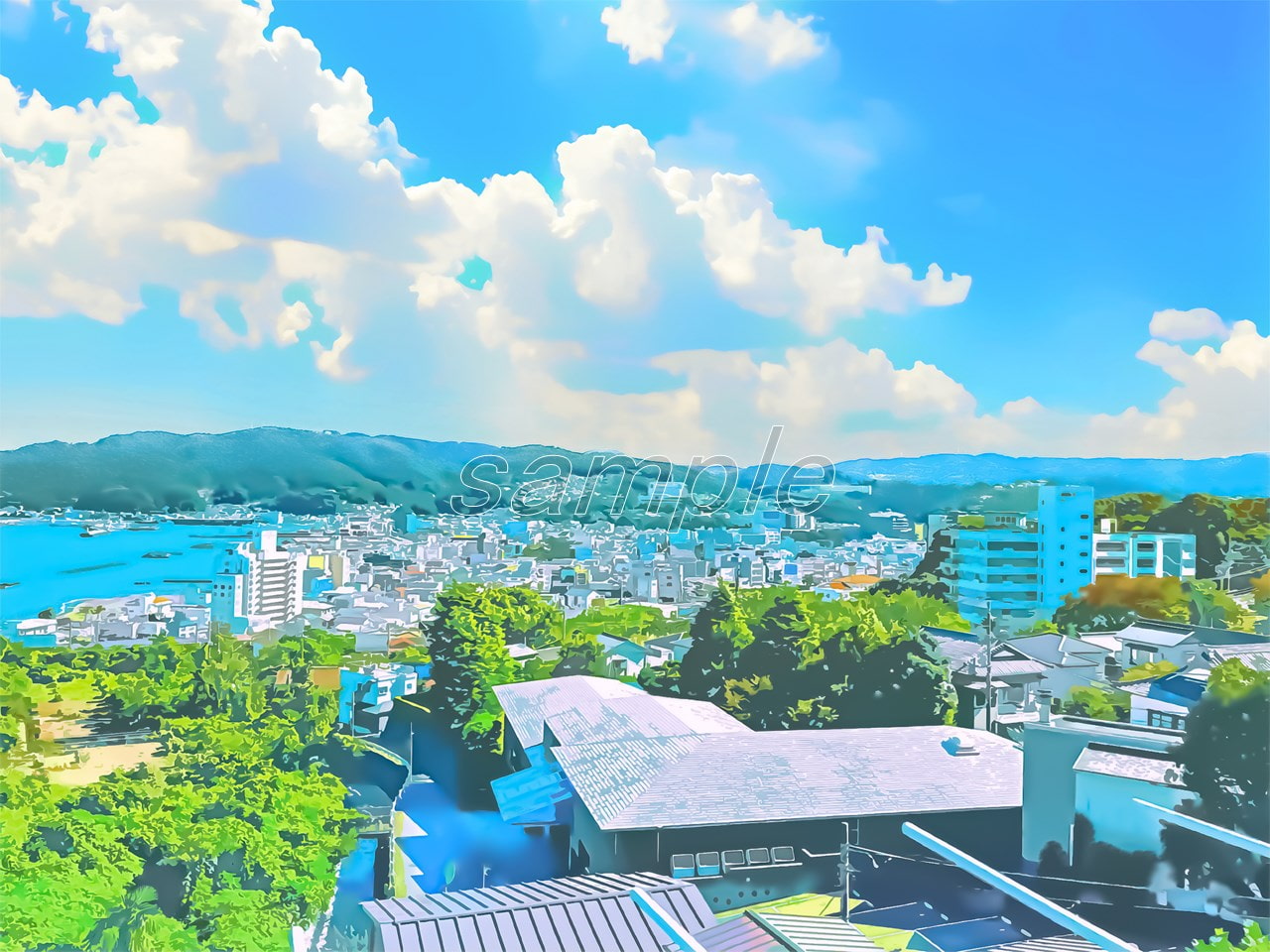 港町の眺め1【背景素材_夕方差分+空くり抜きセット】