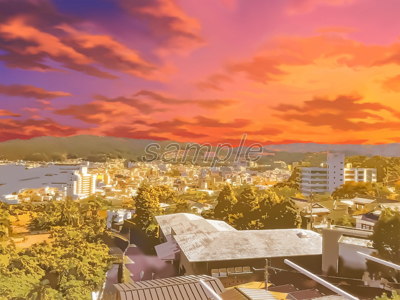 港町の眺め1【背景素材_夕方差分+空くり抜きセット】