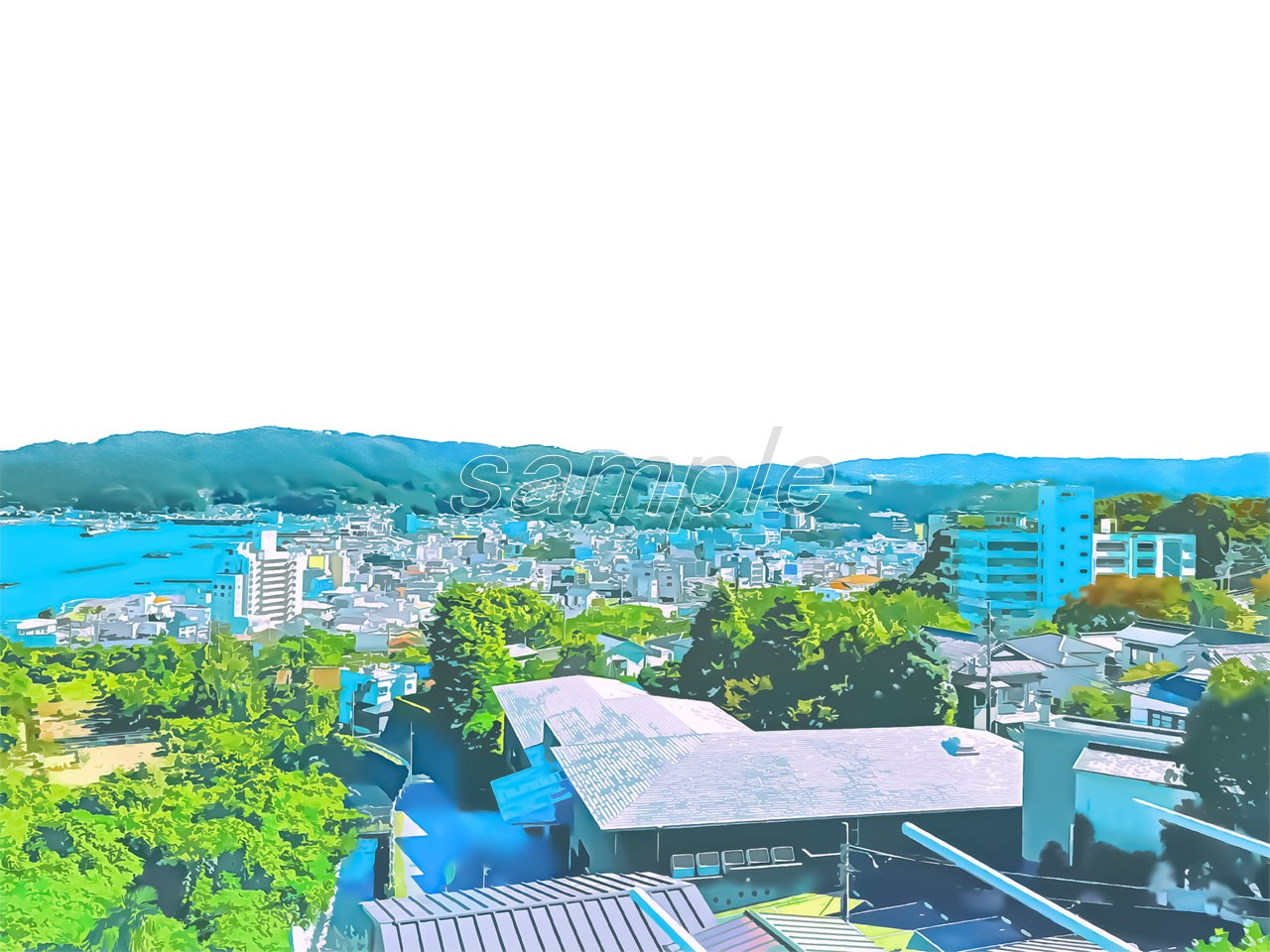 港町の眺め1【背景素材_夕方差分+空くり抜きセット】