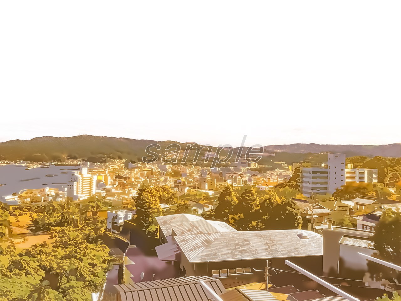 港町の眺め1【背景素材_夕方差分+空くり抜きセット】