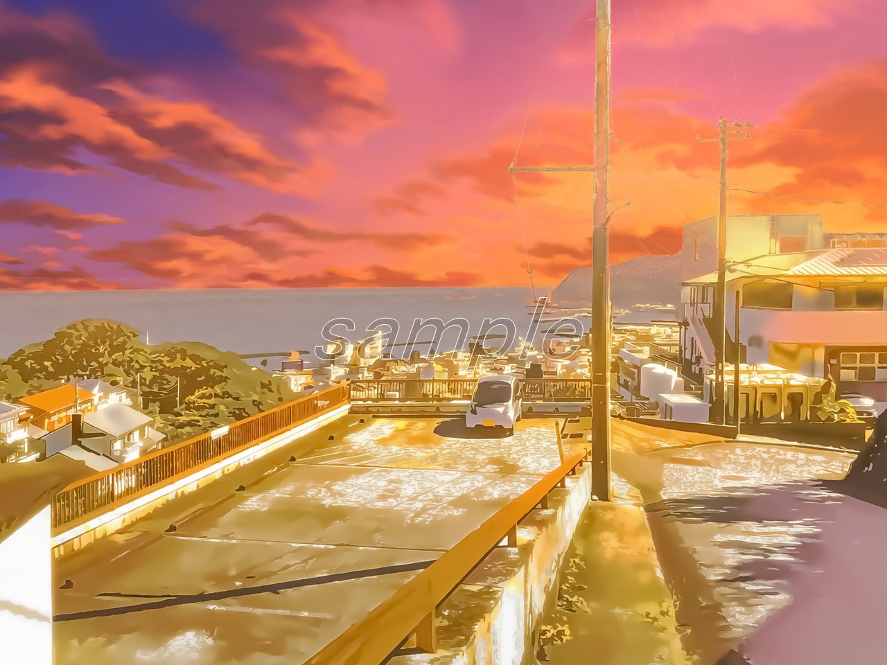 港町へ続く道3【背景素材_夕方差分+空くり抜きセット】