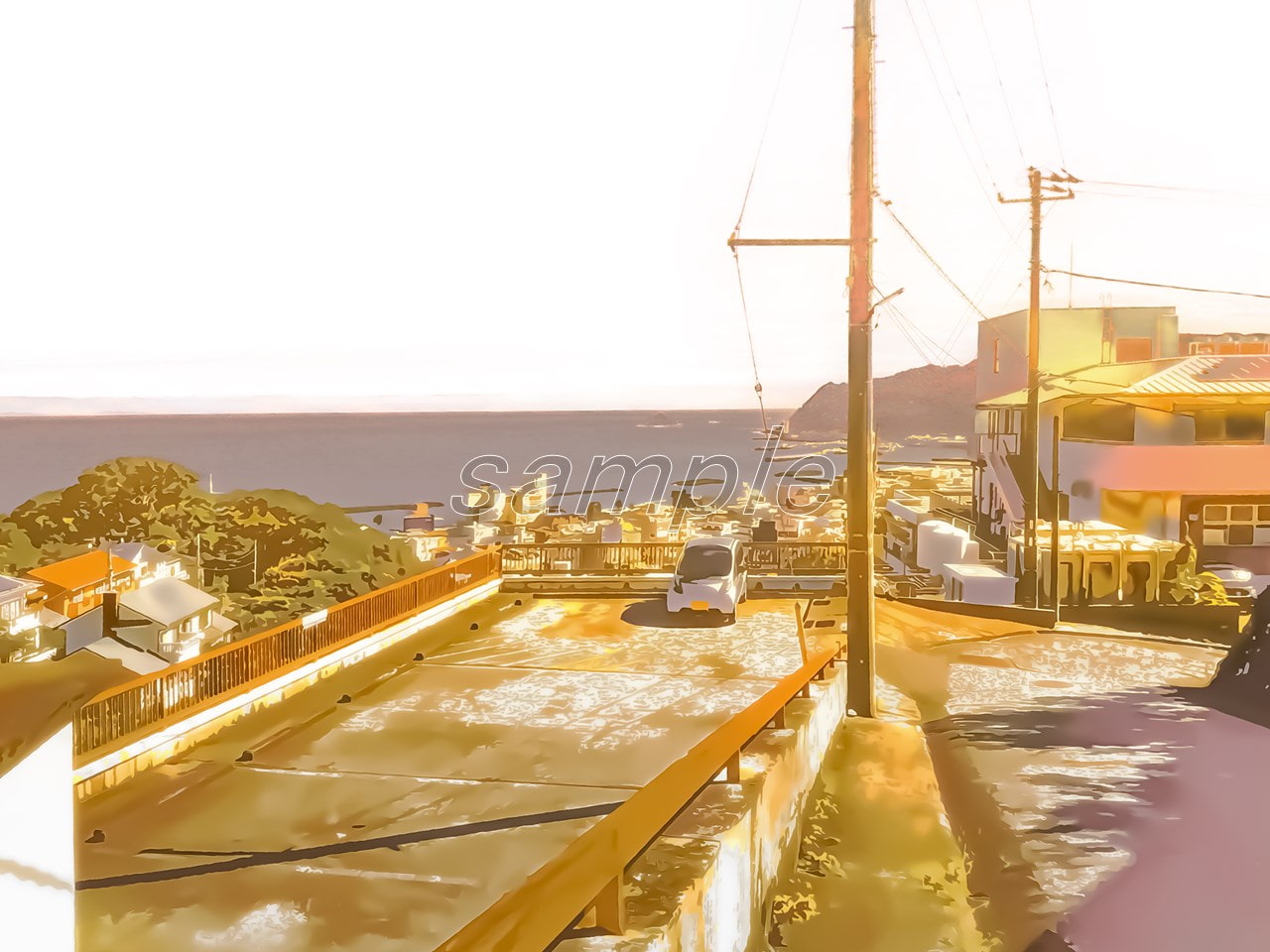 港町へ続く道3【背景素材_夕方差分+空くり抜きセット】