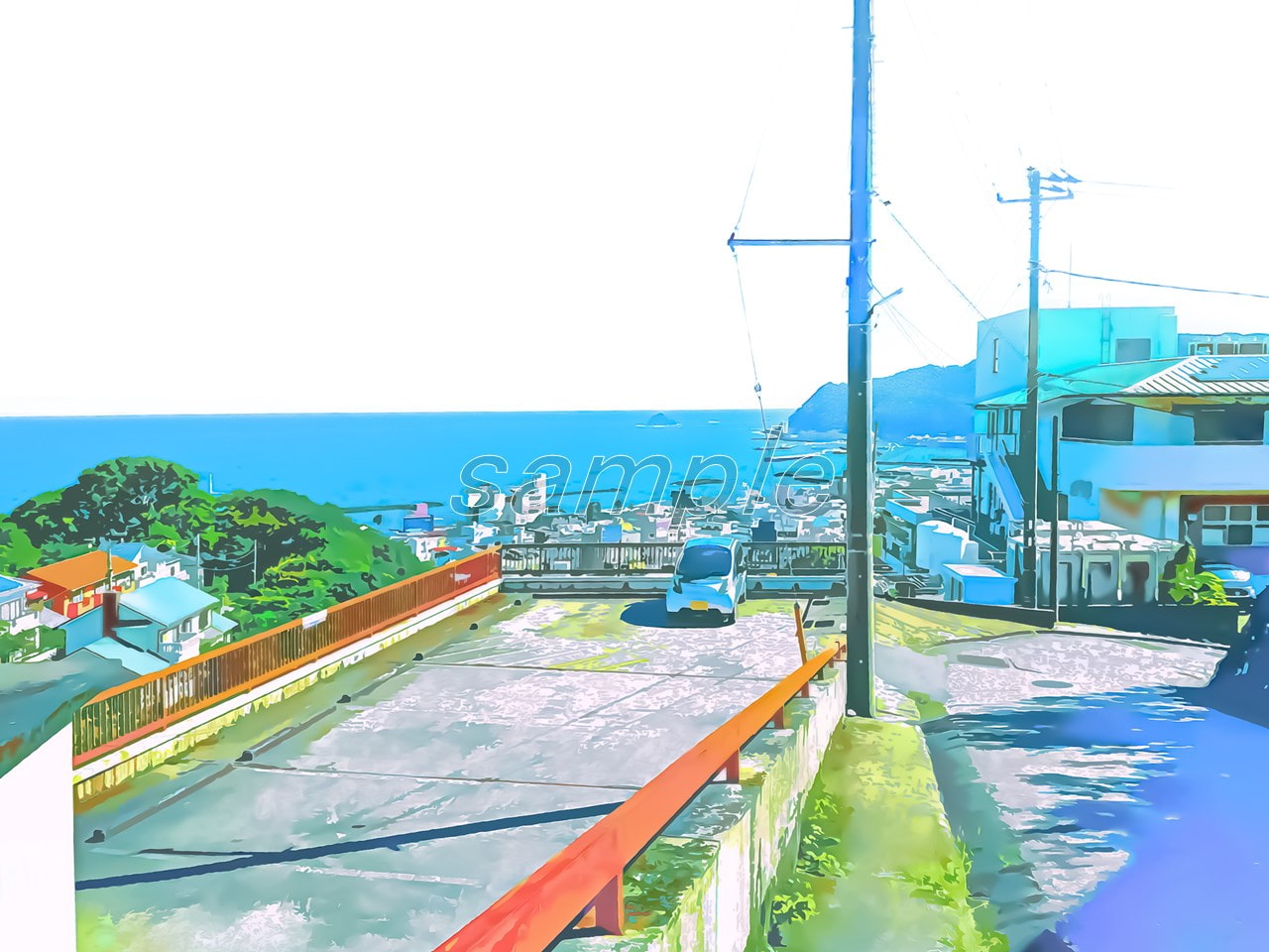 港町へ続く道3【背景素材_夕方差分+空くり抜きセット】