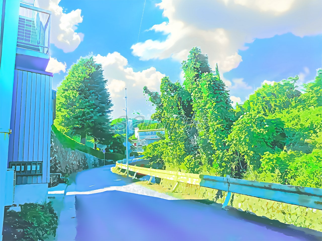 田舎道3【背景素材_夕方差分+空くり抜きセット】