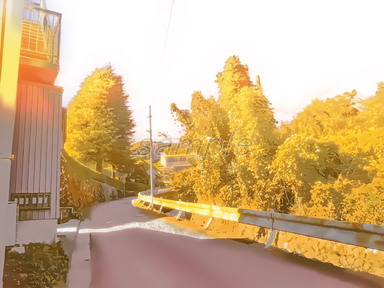 田舎道3【背景素材_夕方差分+空くり抜きセット】