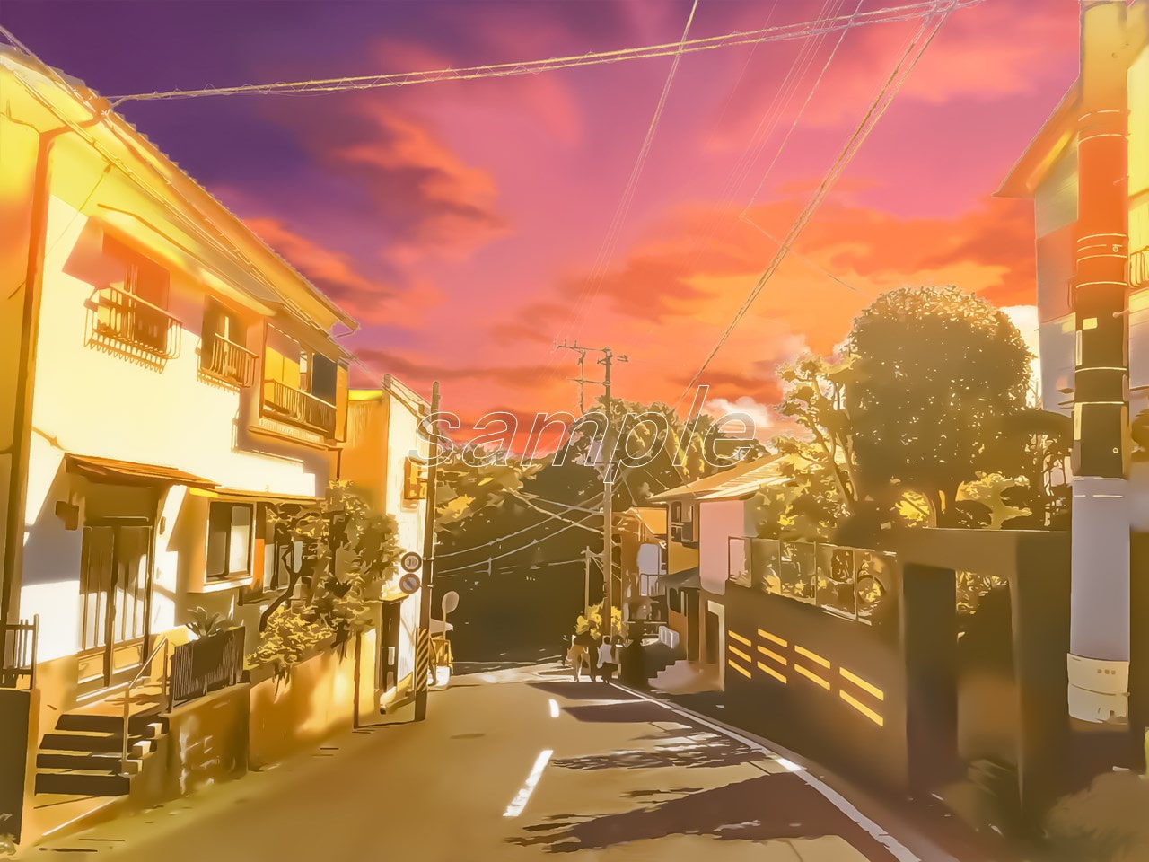 坂道の通学路3【背景素材_夕方差分+空くり抜きセット】