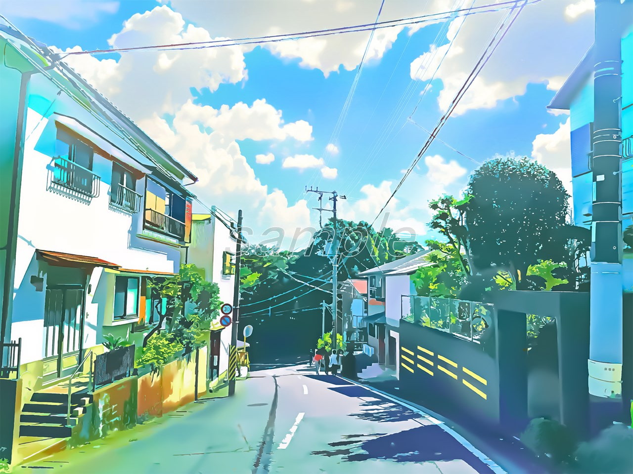 坂道の通学路3【背景素材_夕方差分+空くり抜きセット】