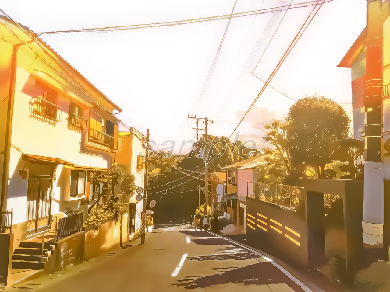 坂道の通学路3【背景素材_夕方差分+空くり抜きセット】