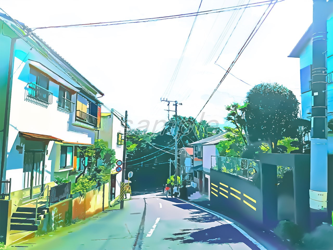 坂道の通学路3【背景素材_夕方差分+空くり抜きセット】