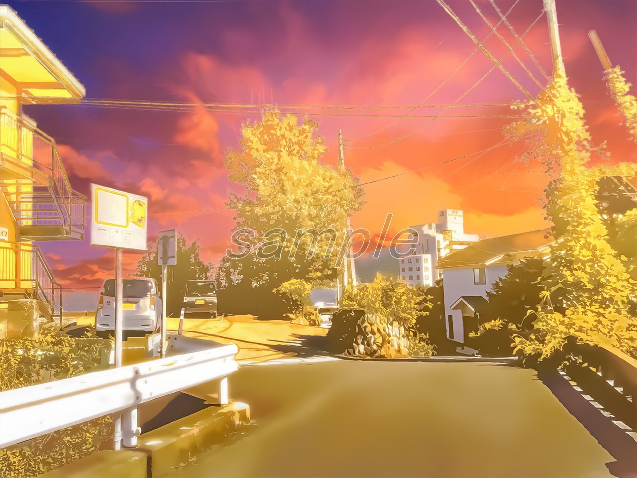 坂道の通学路4【背景素材_夕方差分+空くり抜きセット】