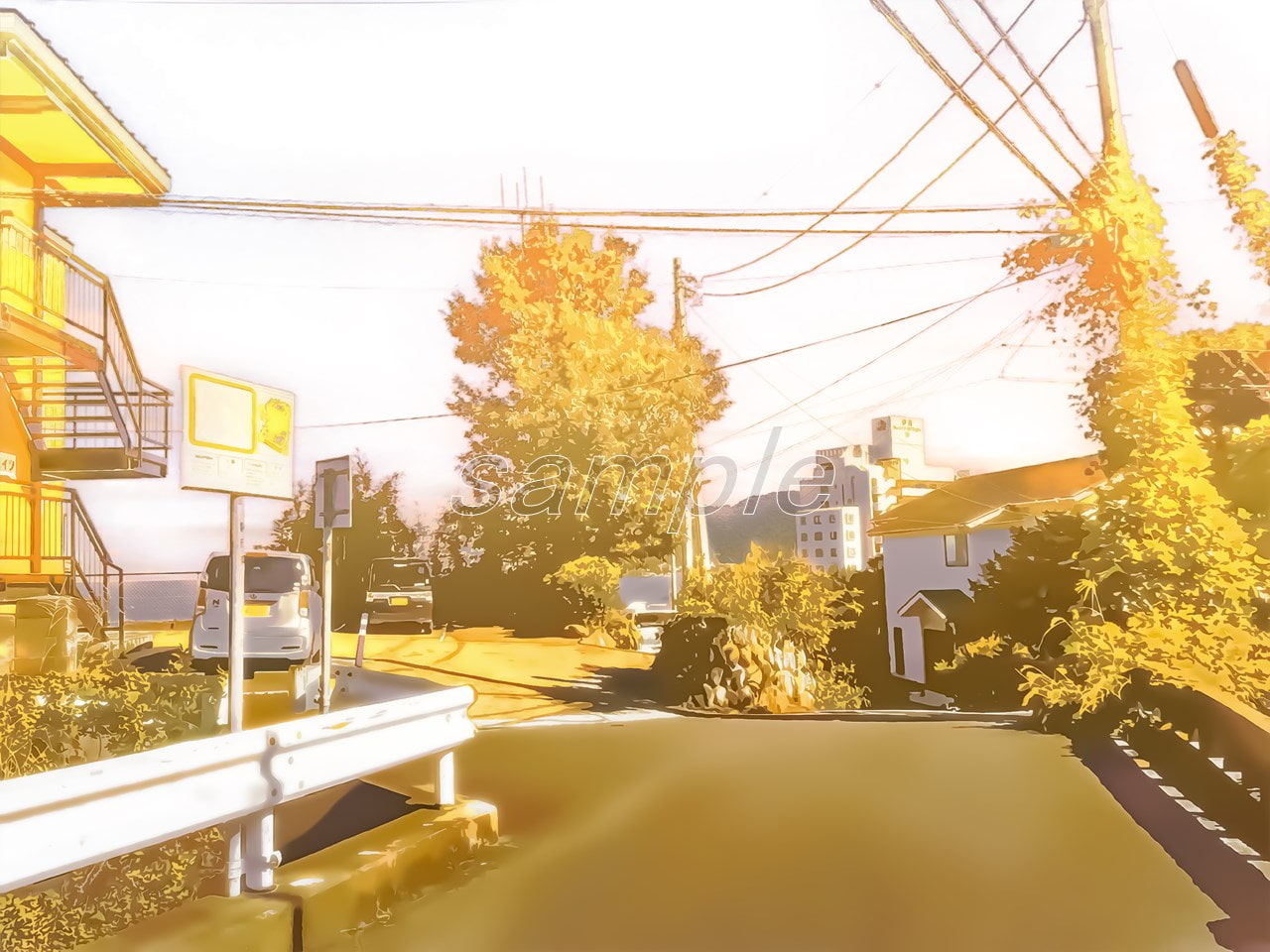 坂道の通学路4【背景素材_夕方差分+空くり抜きセット】