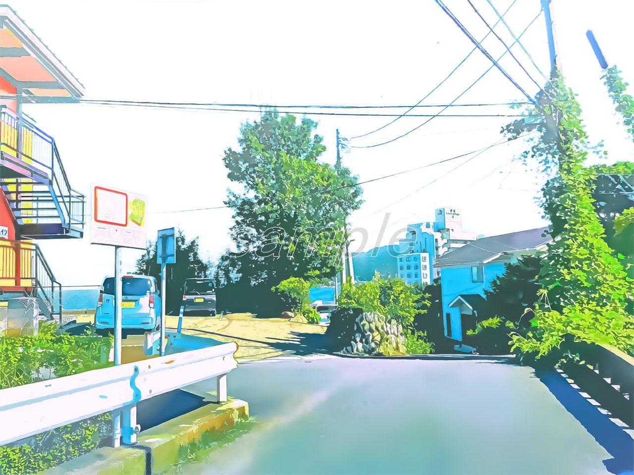 坂道の通学路4【背景素材_夕方差分+空くり抜きセット】