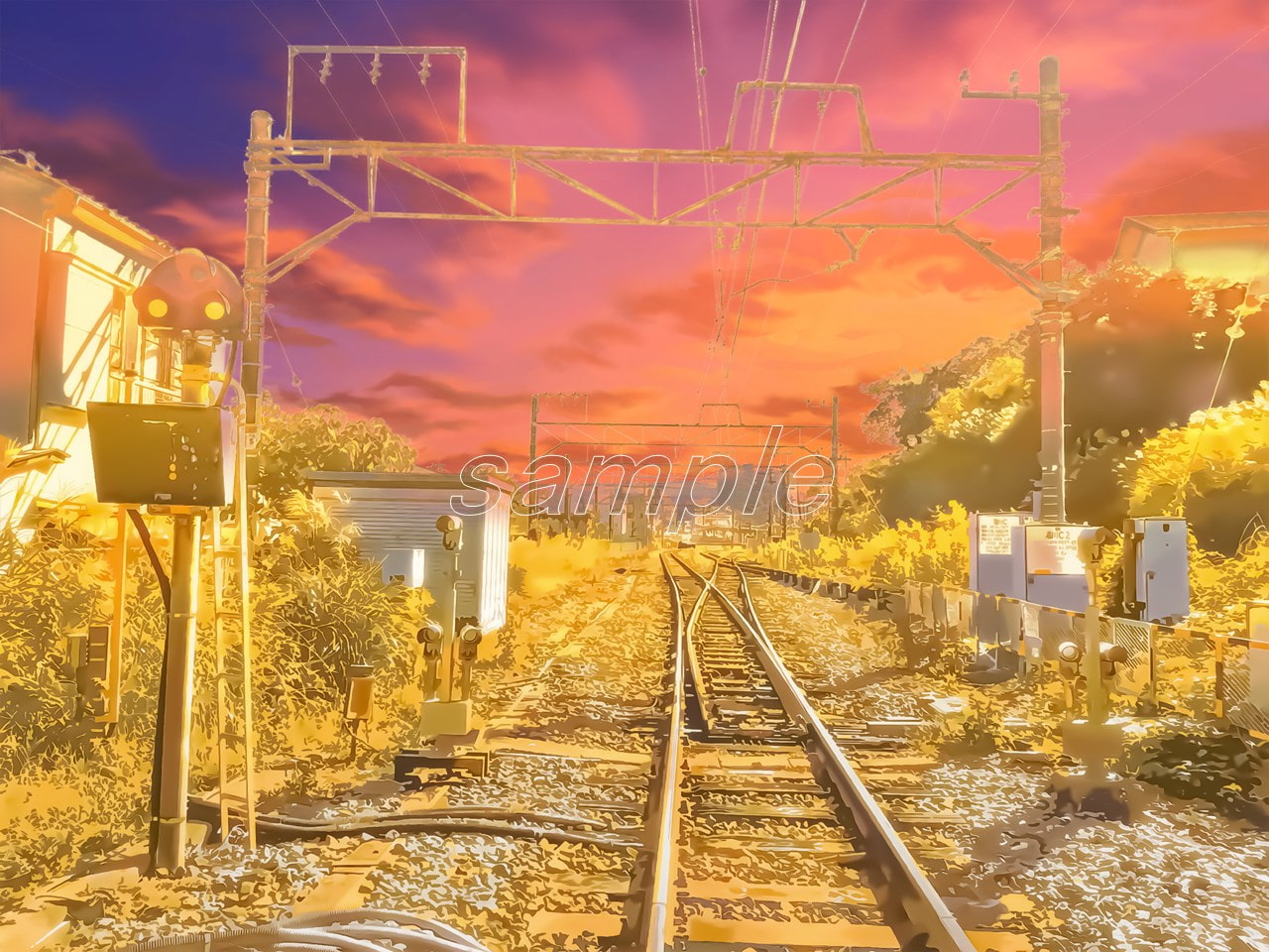 線路1【背景素材_夕方差分+空くり抜きセット】