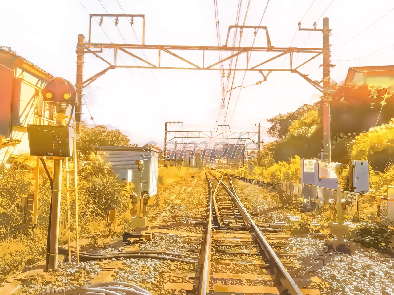 線路1【背景素材_夕方差分+空くり抜きセット】