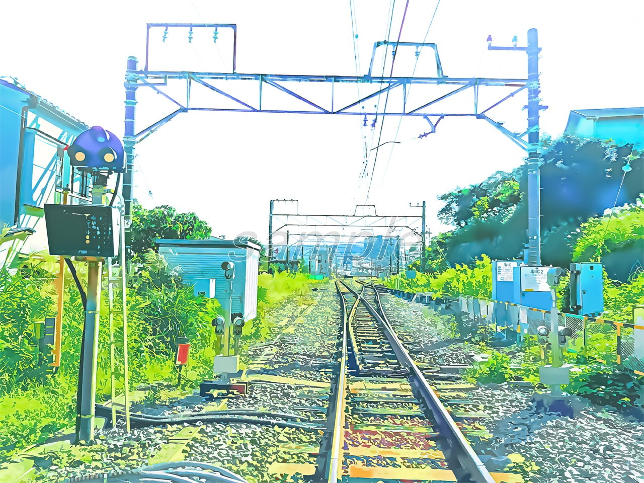 線路1【背景素材_夕方差分+空くり抜きセット】