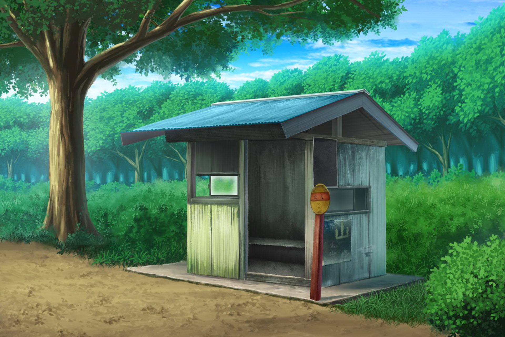 単品5種背景素材v54b田舎のバス停