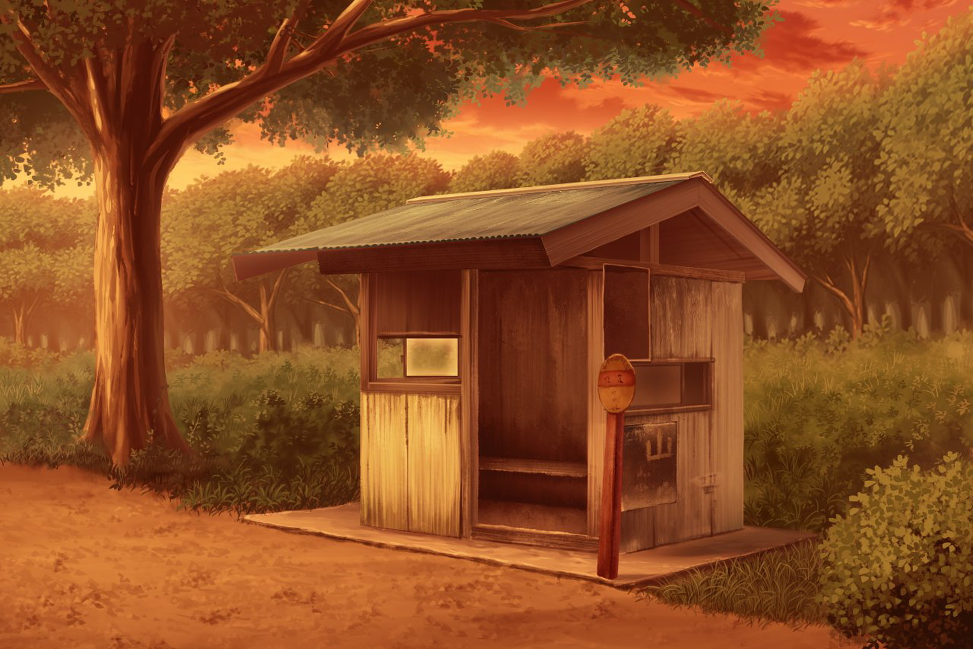 単品5種背景素材v54b田舎のバス停